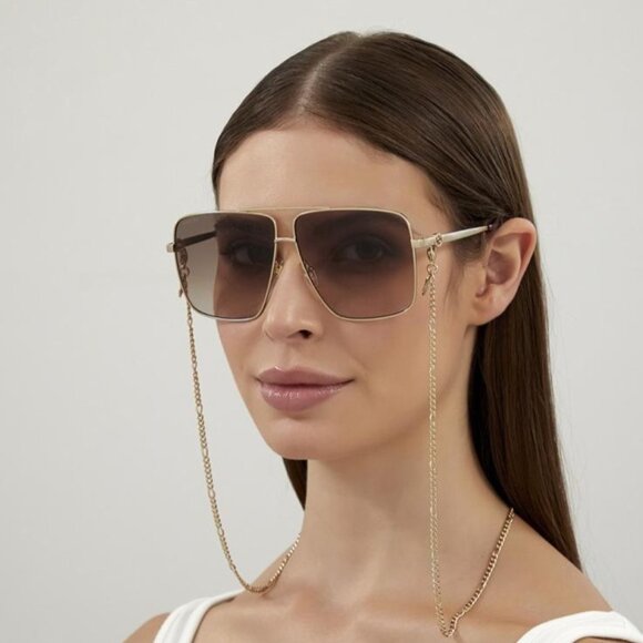 NEW GUCCI SUNGLASSES GG1087S 002 GOLD UNISEX EYEWEAR GUCCI WITH CHAIN